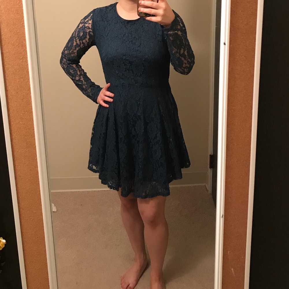Flirty, Lace Long-Sleeved Skater Dress